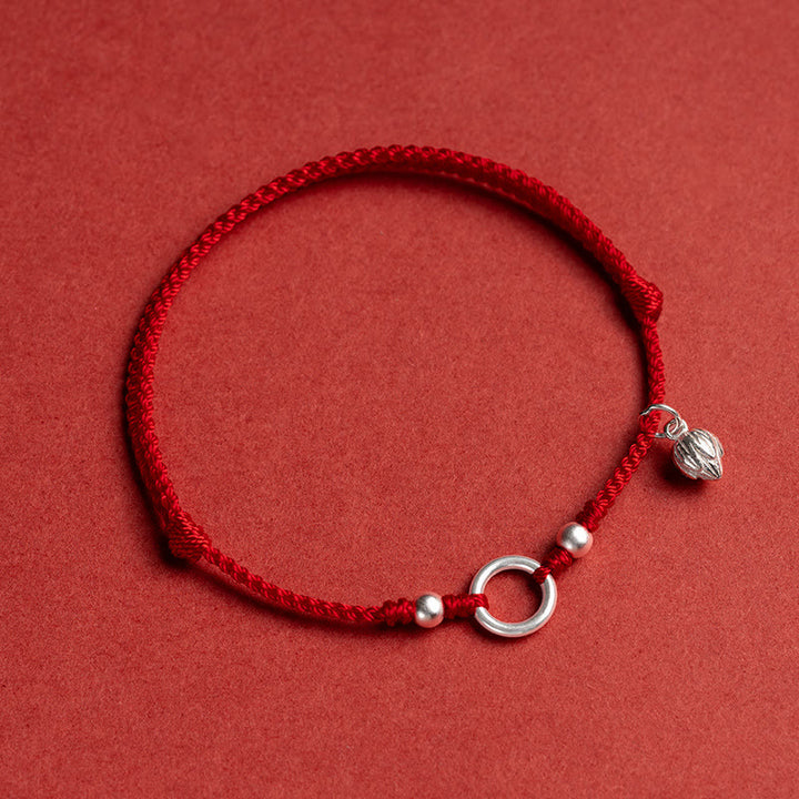 Pulsera de hilo rojo con hebilla de loto, paz, alegría, suerte, fortuna, plata de ley 925 , Buddha Stones