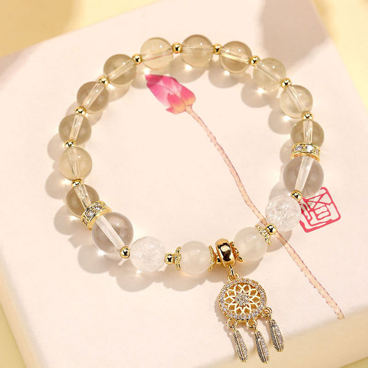 Pulsera curativa de atrapasueños de cristal de amatista, cuarzo, fresa verde, Buddha Stones