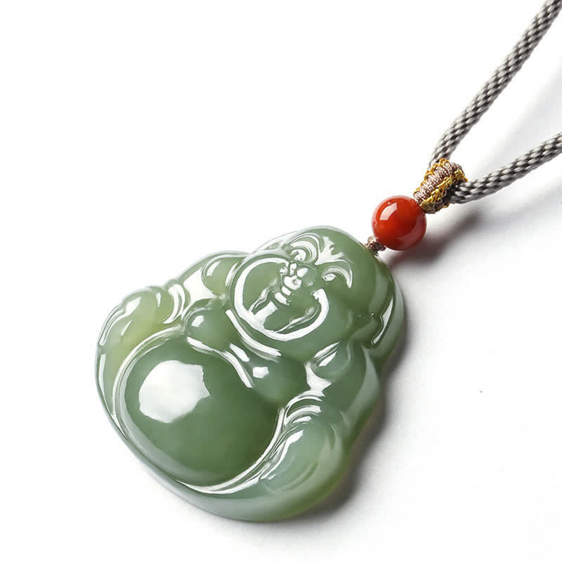 Colgante de cadena con collar de abundancia de jade hetiano de Buda sonriente - image 9