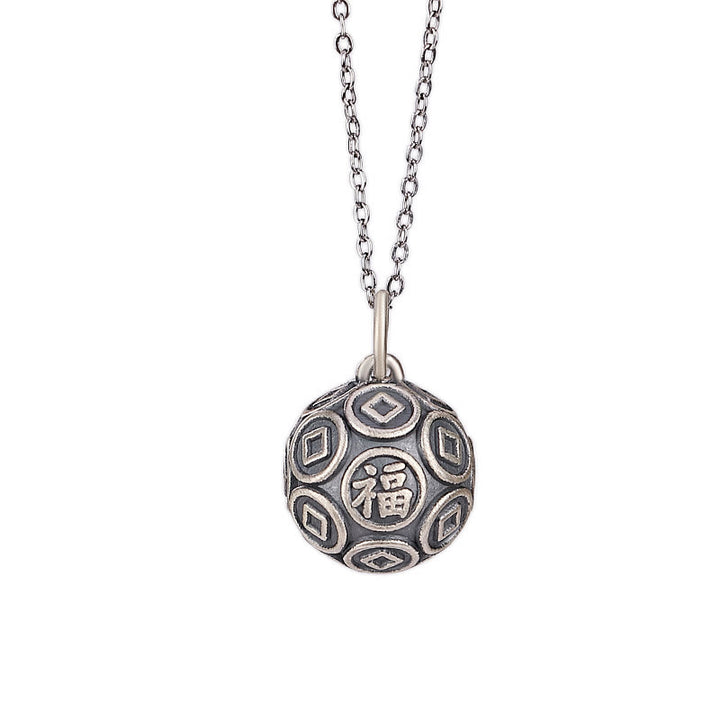 Collar con colgante de cadena de plata de ley 990 con diseño de moneda de cobre con diseño de Buddha Stones
