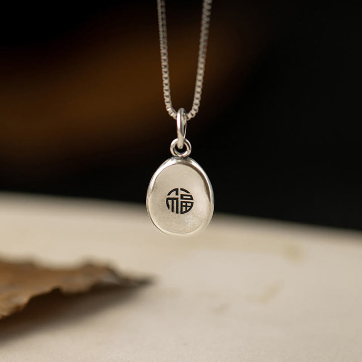 Buddha Stones de plata de ley 999, colgante de collar de cadena de plata de ley 925 con carácter de paz y alegría Fu, suerte y fortuna