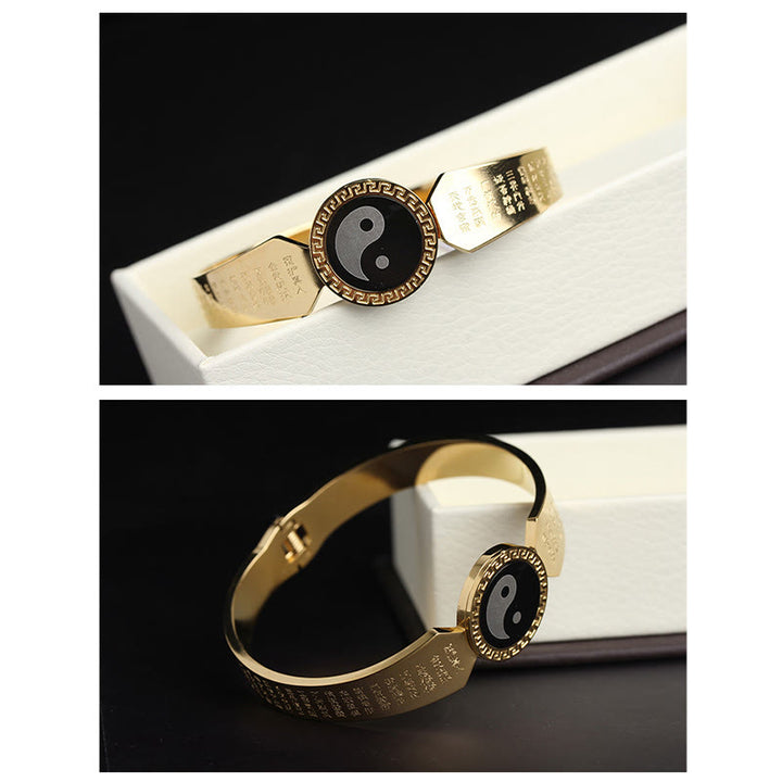 Brazalete de armonía de acero de titanio con Buddha Stones Yin Yang Lotus Om Mani Padme Hum Mantra