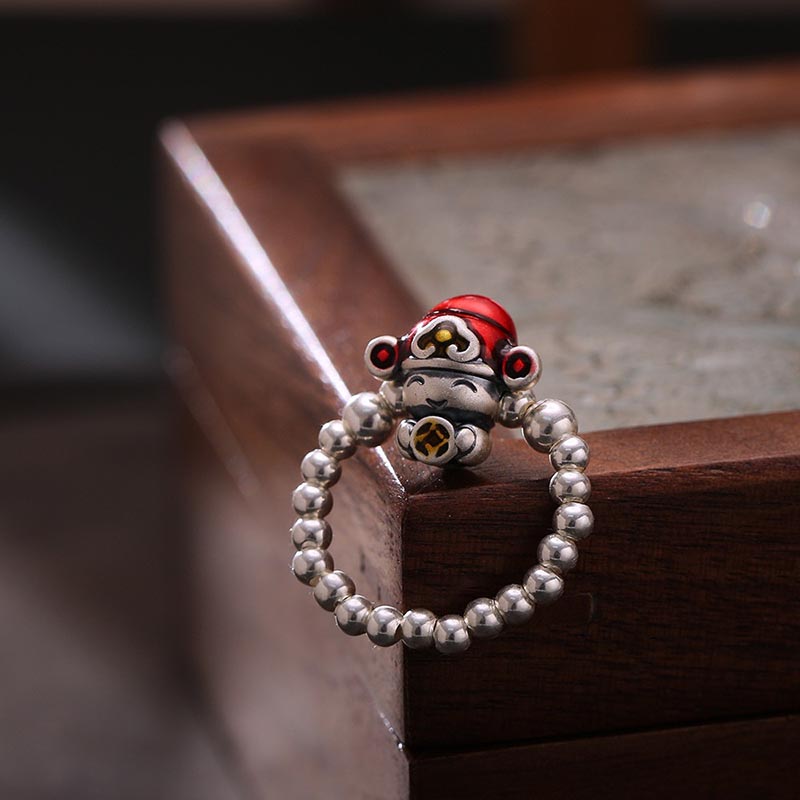 Anillo de protección con diseño de moneda de cobre, Dios de la riqueza, Plata de Ley 925 con Buddha Stones