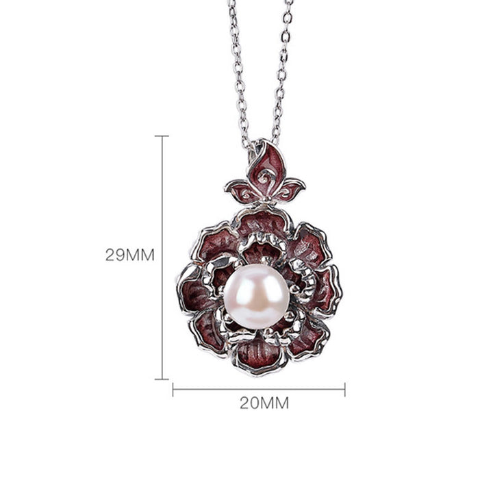 Colgante de collar curativo con perlas de flor de peonía de plata de ley 999 con Buddha Stones