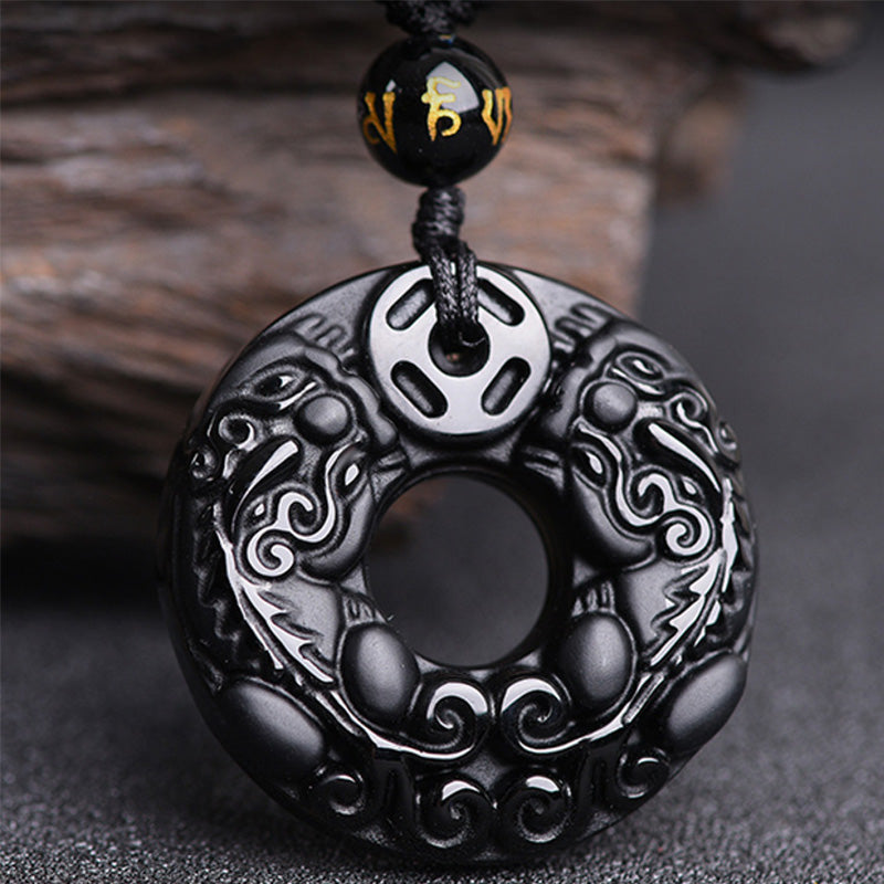 Collar con colgante de riqueza de obsidiana Pixiu de Buddha Stones - Obsidiana - image 1