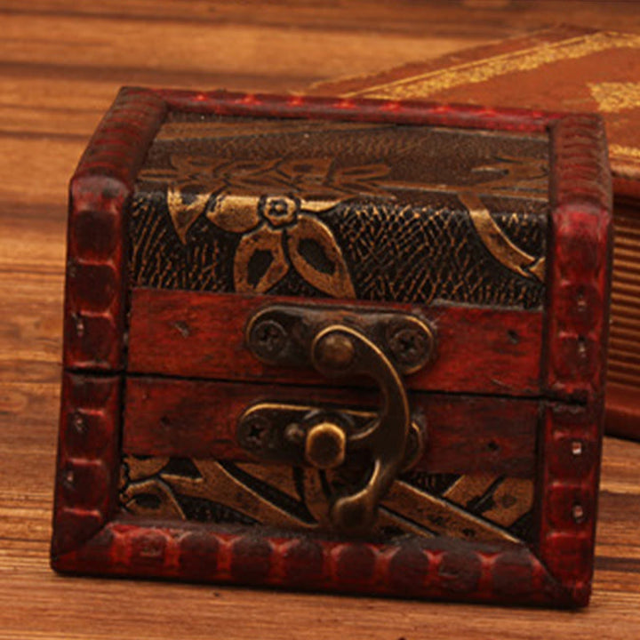 Caja de joyería de madera cuadrada pequeña Retro con Buddha Stones , flor de loto, uva, cobre, moneda, narciso, caja de almacenamiento de joyería