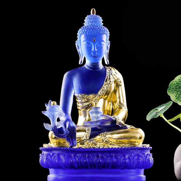 Buda medicinal hecho a mano Liuli Crystal Art Piece estatua de compasión decoración de oferta en casa y oficina