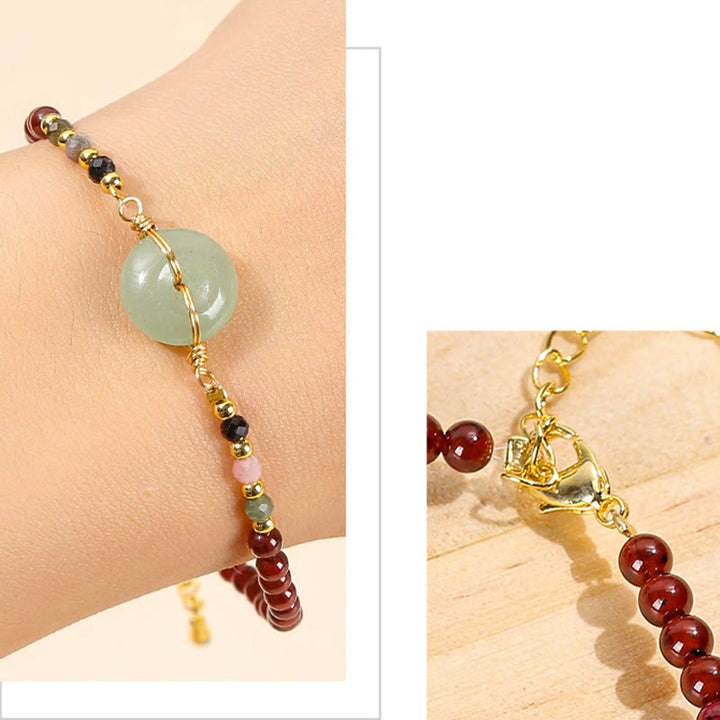 Pulsera tranquila con cuentas y hebilla de la paz, granate natural, Buddha Stones