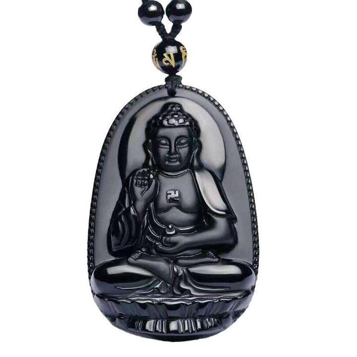 Collar con colgante de protección con amuleto de obsidiana del zodíaco chino con Buddha Stones - image 9