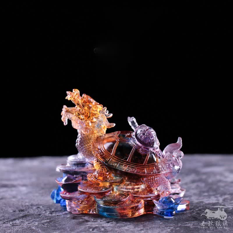 Buddha Stones Feng Shui, monedas de tortuga dragón hechas a mano, pieza de arte de la suerte de cristal Liuli, decoración para el hogar y la Oficina