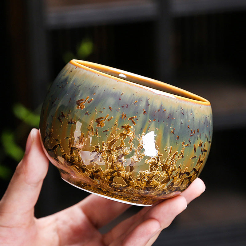 Taza de té de cerámica marrón colorida con Buddha Stones, tazón de té de Kung Fu