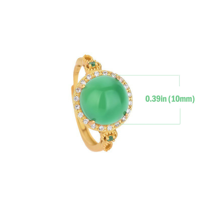 Anillo de la fortuna de jade verde con Buddha Stones