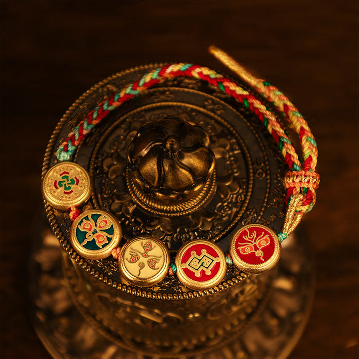 Pulsera de la suerte trenzada con cuerda colorida, cinco dioses tibetanos de la riqueza, Buddha Stones