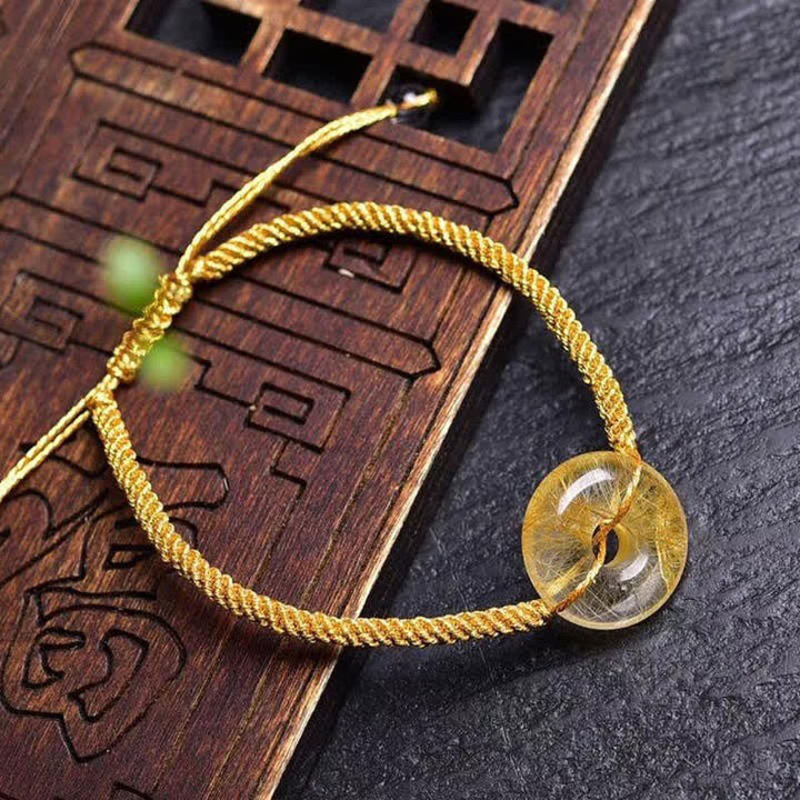 Pulsera trenzada de felicidad con hebilla de paz y citrino redondo