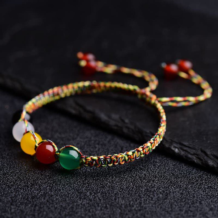 Pulsera de hilo de cinco elementos de ágata colorida, metal, madera, agua, fuego, tierra