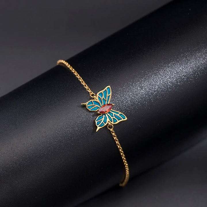 Pulsera de cadena de amor con circonitas y mariposas de plata de ley 925 con Buddha Stones