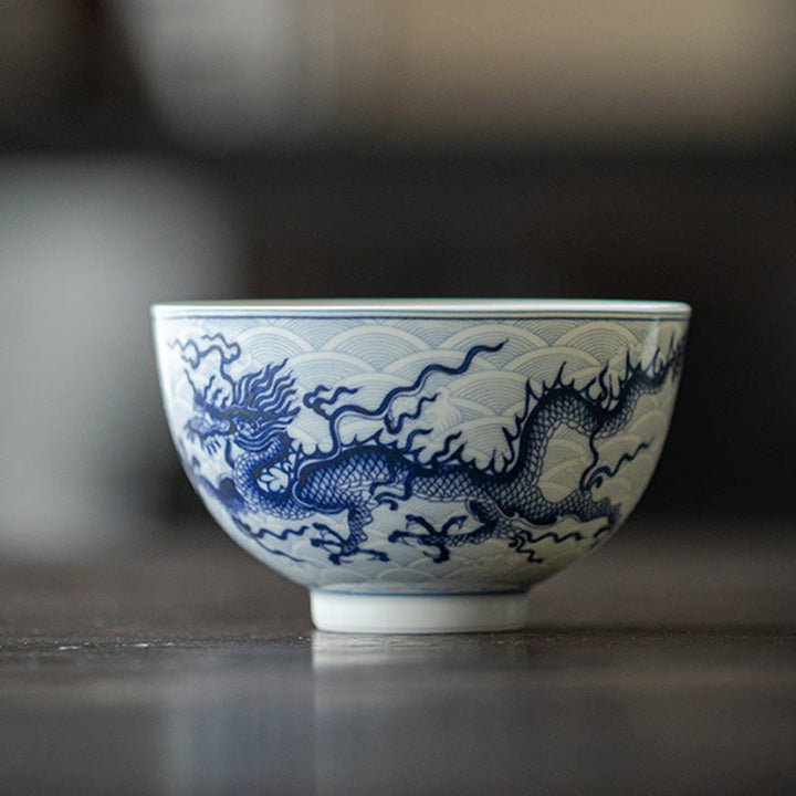 Tazas de té de cerámica con diseño de dragón azul y Buddha Stones, tazas de té de Kung Fu