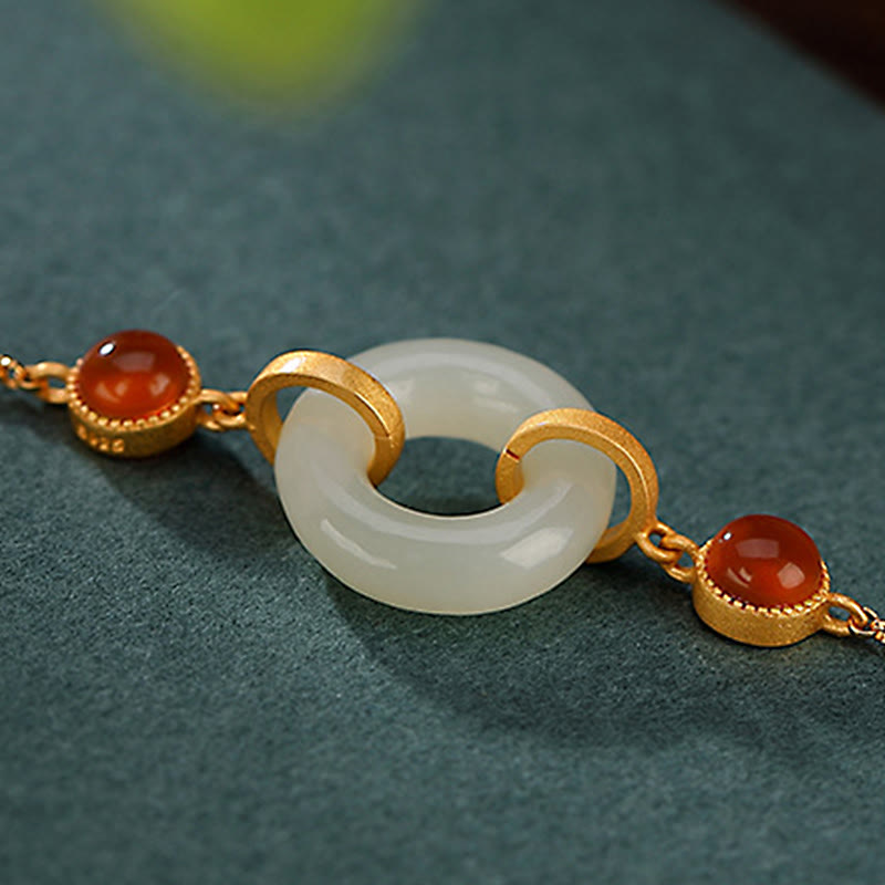 Pulsera de la Buddha Stones, Plata de Ley 925 chapada en oro, Jade Hetiano Natural, hebilla de la paz, ágata roja