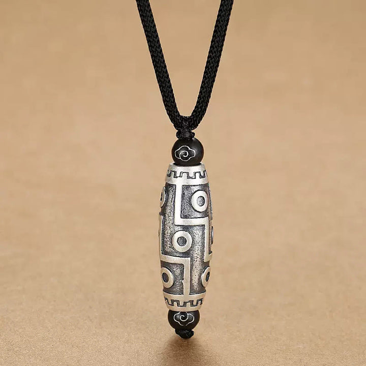 Buddha Stones Tíbet, colgante de collar de riqueza con patrón de cuentas Dzi de nueve ojos, nubes propicias de cobre