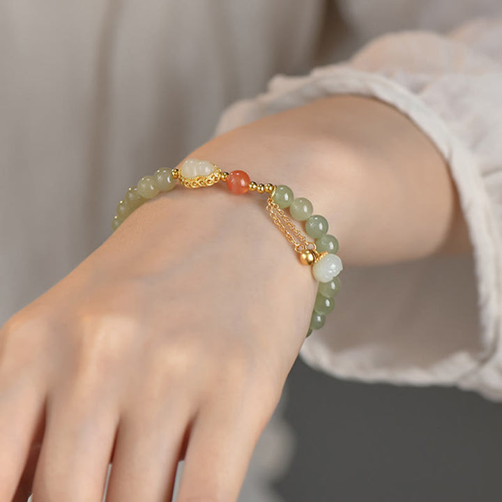 Pulsera de la suerte de la abundancia del loto de la calabaza del jade hetiano de plata de ley 925