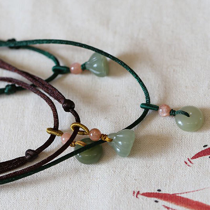Colgante de collar de cadena de abundancia de loto con hebilla de paz de Jade redondo Natural - image 15