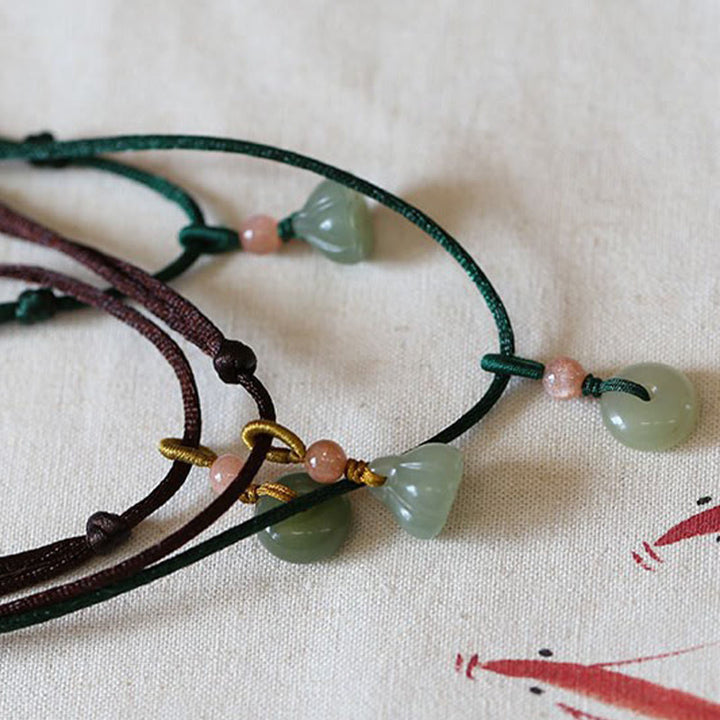 Colgante de collar de cadena de abundancia de loto con hebilla de paz de Jade redondo Natural - image 15
