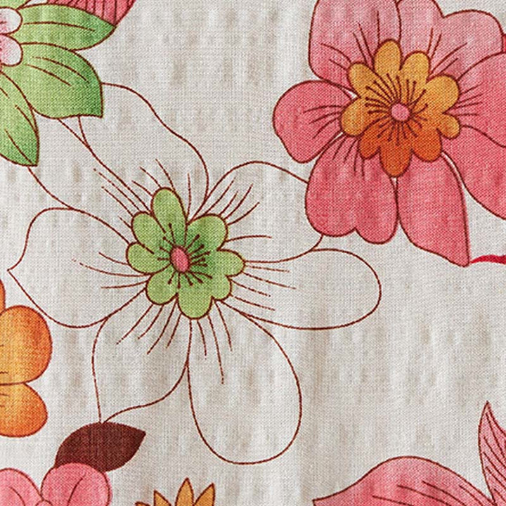 Vestido midi con flores rojas, azules y verdes de Buddha Stones Vestido de media manga de algodón con bolsillos