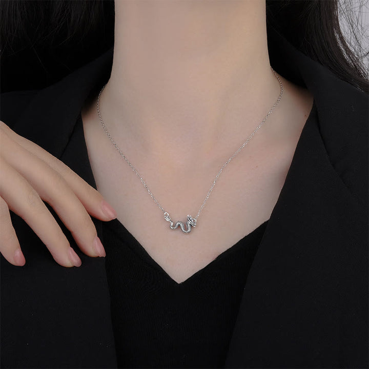 Colgante de cadena de protección de dragón auspicioso del Año del Dragón de Plata de Ley 925 con Buddha Stones - image 5