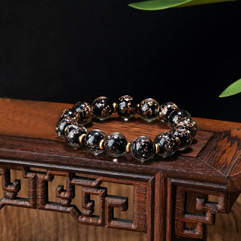 Pulsera de éxito con cuentas de cristal Liuli fluorescentes luminosas con abalorio familiar de bestia tragadora de oro con Buddha Stones