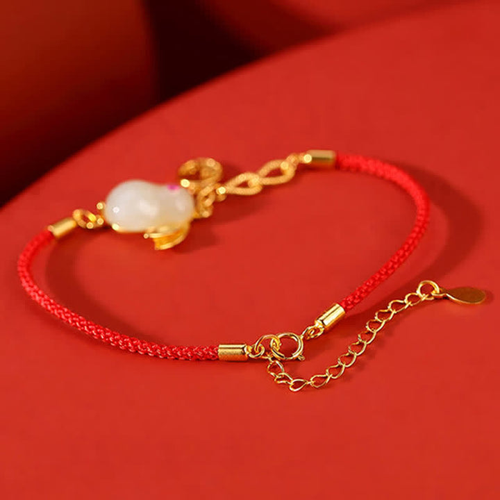 Pulsera de hilo rojo con bendición de la suerte de jade blanco hetiano del año del conejo de plata de ley 925