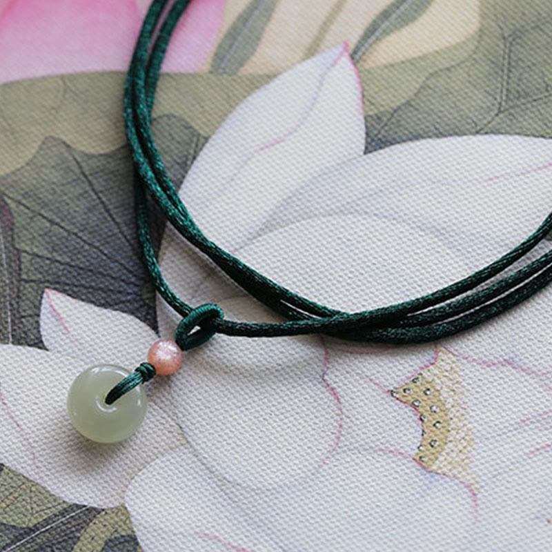 Colgante de collar de cadena de abundancia de loto con hebilla de paz de Jade redondo Natural - image 4