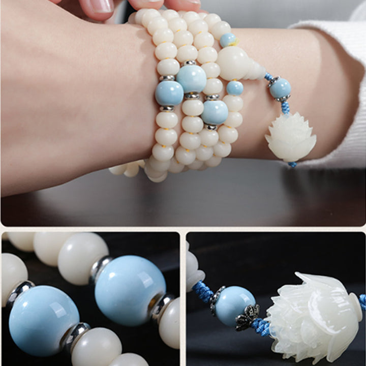 Pulsera con dijes de bendición de loto con cuentas de semillas Bodhi de Buddha Stones