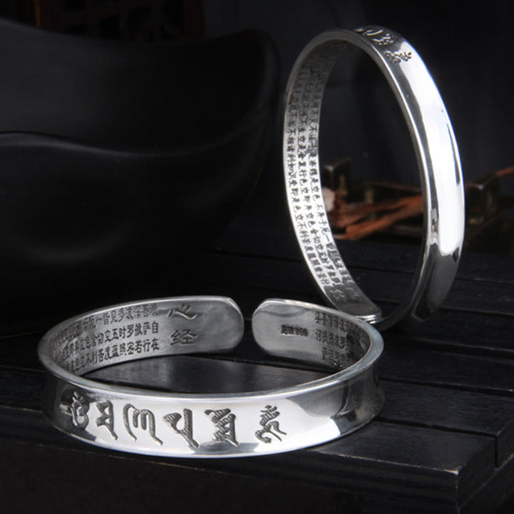 Pulsera de plata de ley 999 con Buddha Stones Om Mani Padme Hum corazón Sutra amor paz
