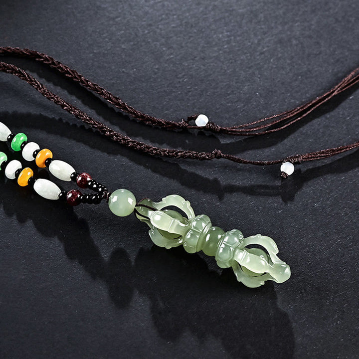 Colgante de collar de éxito grabado Dorje Vajra de Jade blanco de Jade cian hetiano Natural tibetano