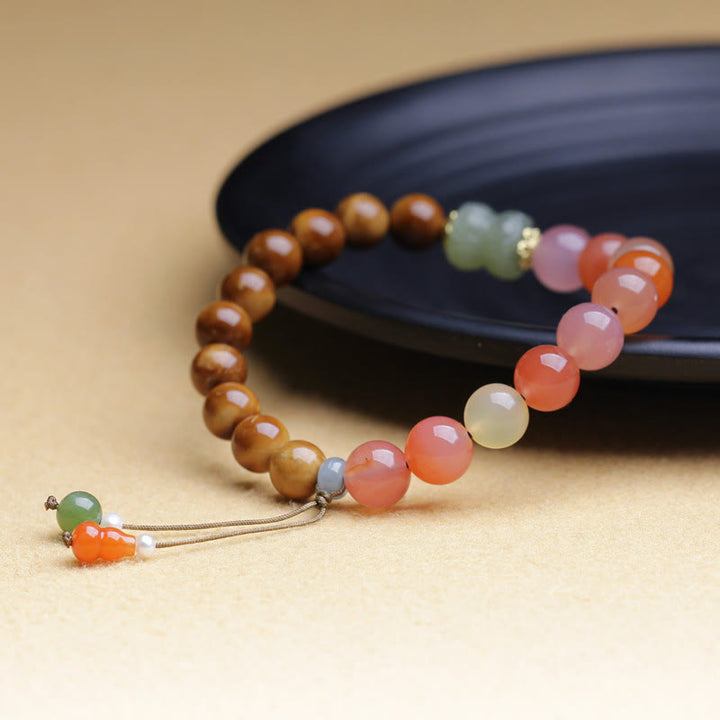 Pulsera de protección de la riqueza de jade hetiano de ágata Yanyuan con semillas de Kuka y Buddha Stones