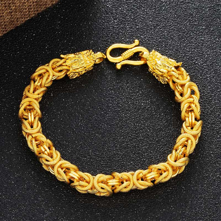 Pulsera de protección de dragón de doble cabeza chapada en oro de 24 quilates con Buddha Stones