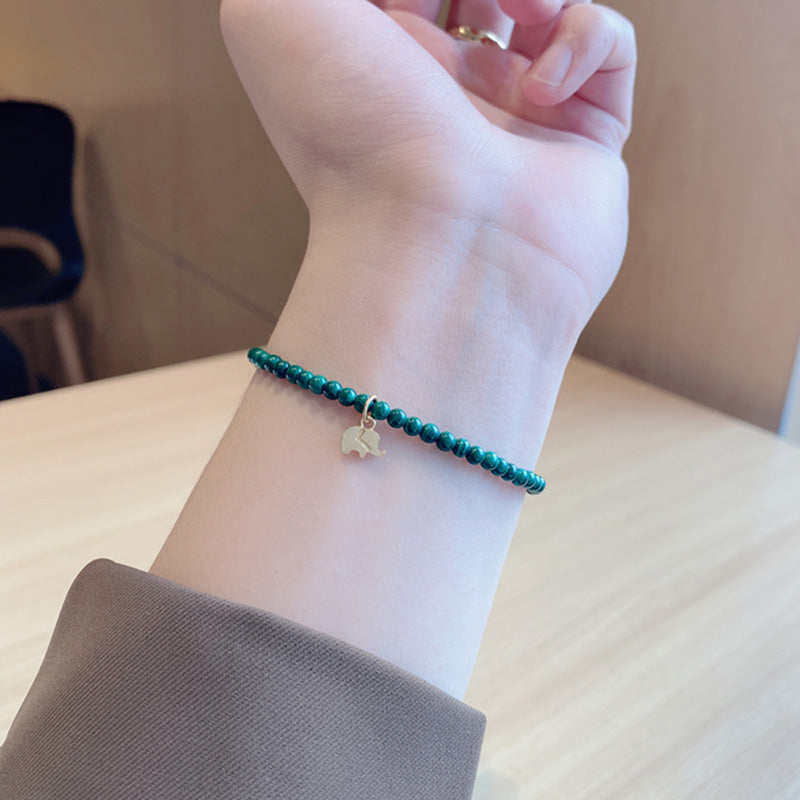 Pulsera con dijes antiansiedad de elefante de malaquita natural con Buddha Stones