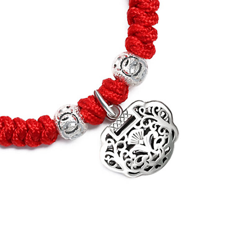 Pulsera de plata de ley 925 con Buddha Stones, candado chino, protección de hilo rojo multicolor, pulsera trenzada hecha a mano para niños