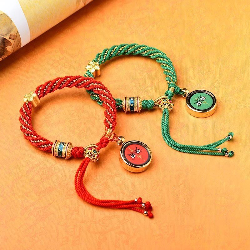 Buddha Stones Tíbet hechas a mano cinco dioses de la riqueza suerte amuleto Thangka rueda de oración flor encanto tejido pulsera de cuerda