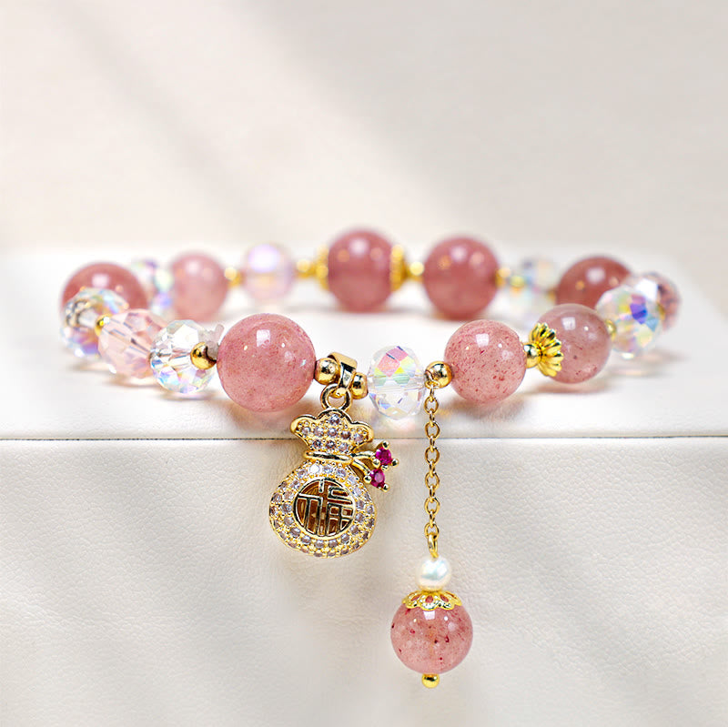 Pulsera positiva con dije para bolsa de dinero con cristal de cuarzo fresa Natural y Buddha Stones