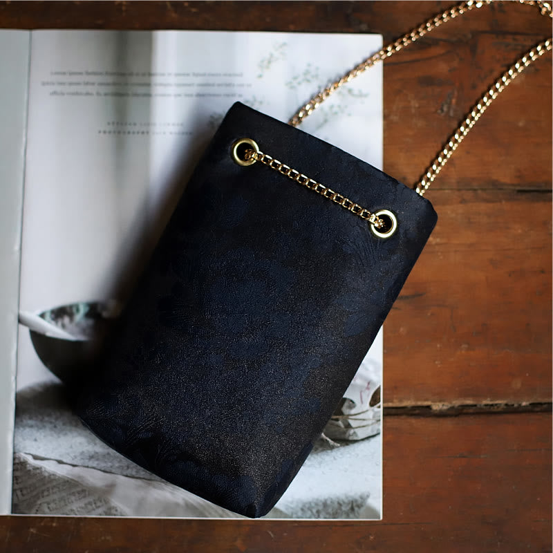 Bolso bandolera con cadena de metal caqui y hoja de arce pequeña con Buddha Stones , bolso de hombro, bolso para teléfono móvil