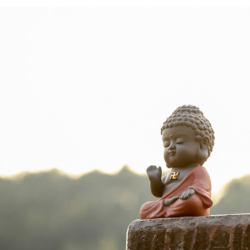 Buddha Stones Pequeño Buda Serenidad Arcilla Púrpura Decoración de Escritorio para el Hogar