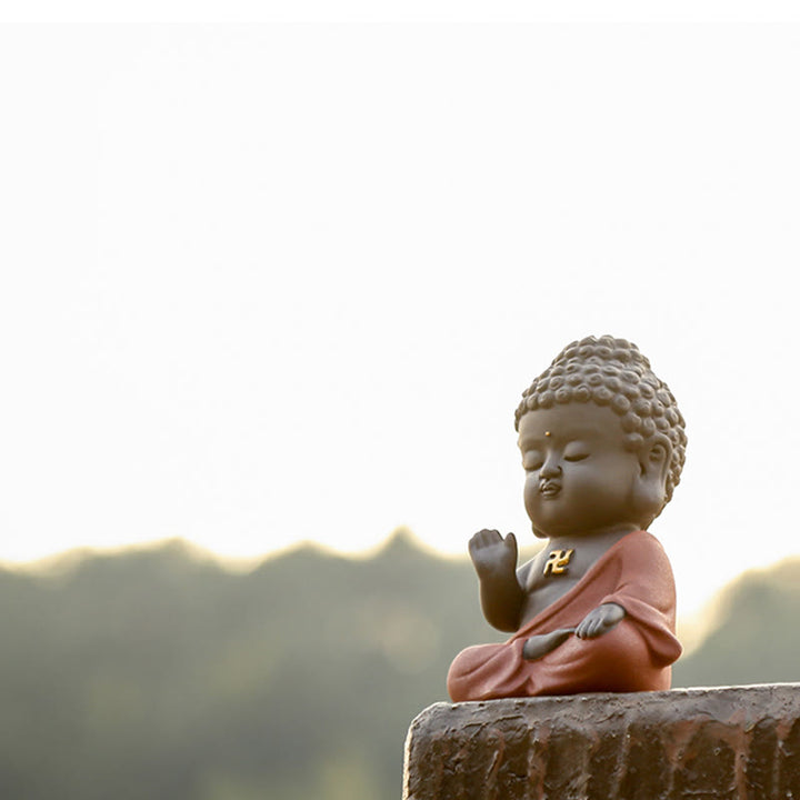 Buddha Stones Pequeño Buda Serenidad Arcilla Púrpura Decoración de Escritorio para el Hogar