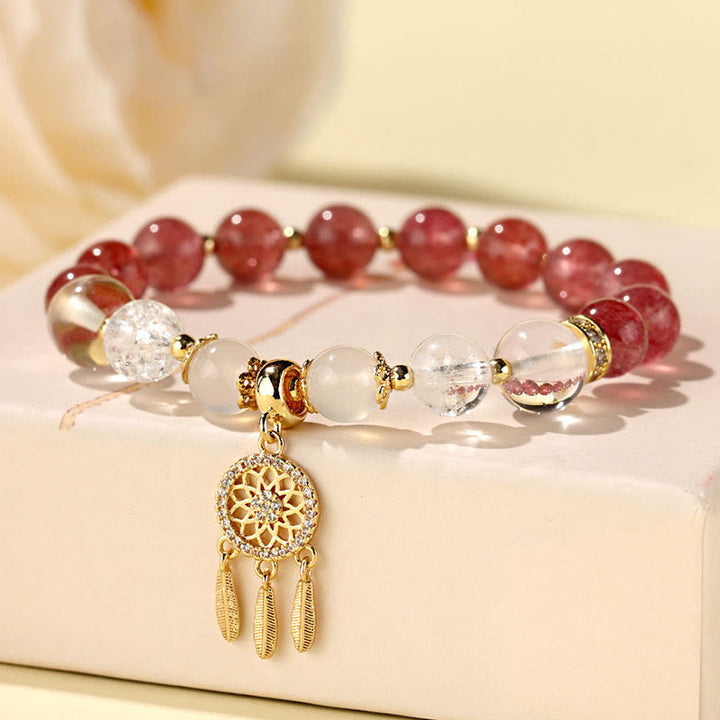 Pulsera curativa de atrapasueños de cristal de amatista, cuarzo, fresa verde, Buddha Stones