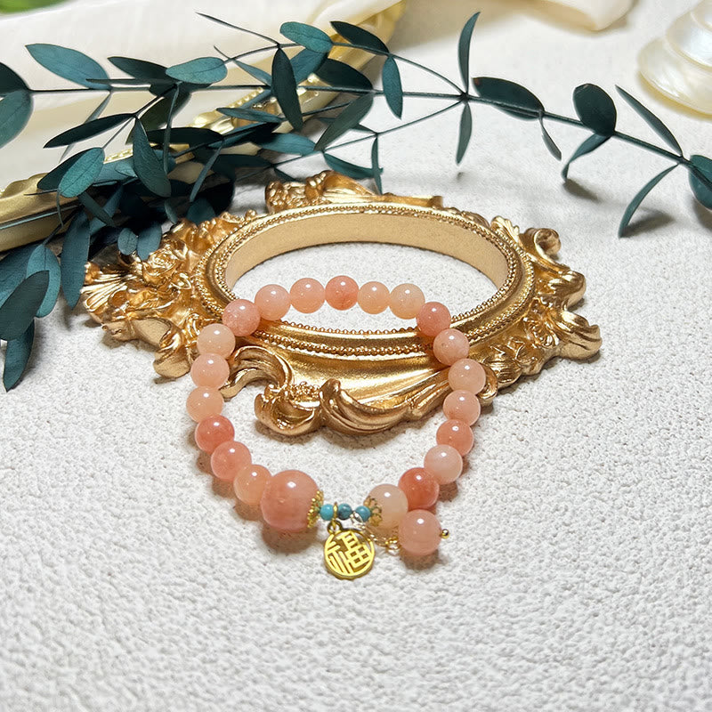 Pulsera de la fortuna con Buddha Stones, piedra naranja natural, turquesa, carácter Fu