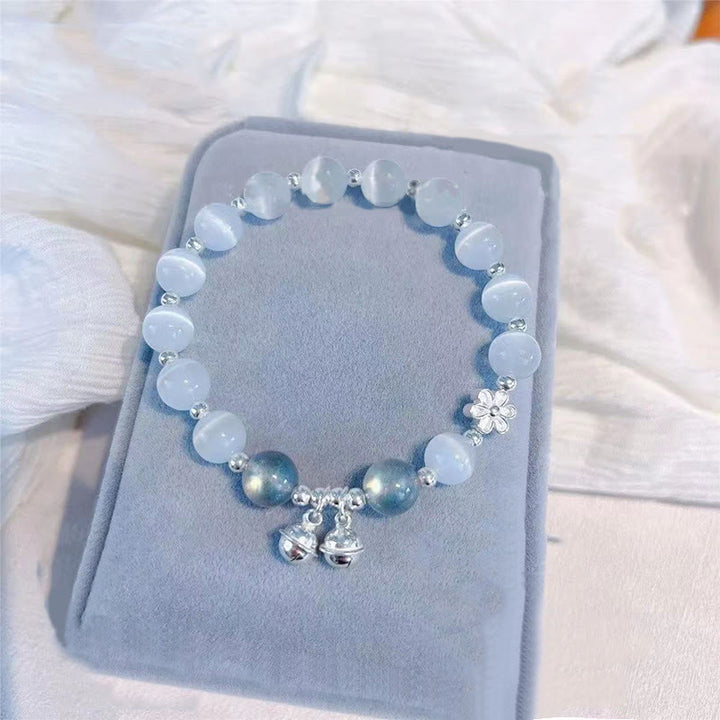 Pulsera de soporte con dije de personaje Fu de campana de flor de melocotón de cristal de ojo de gato con Buddha Stones