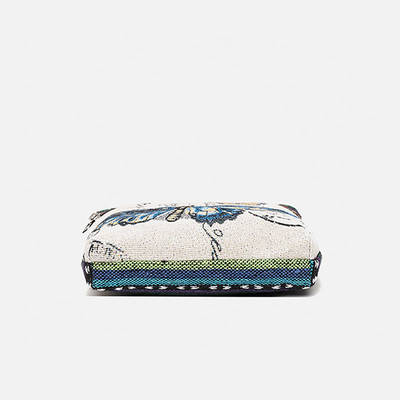 Bolso bandolera de lona bordado con mariposa de elefante, bolso bandolera