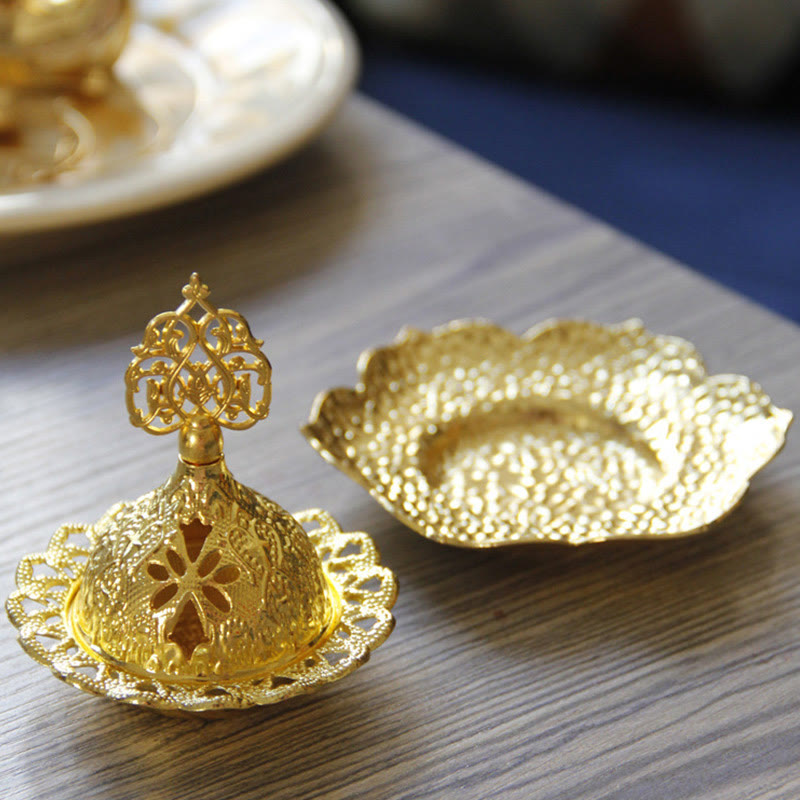 Posavasos con forma de hoja de oro, miniquemador de incienso espiritual de aleación de Metal