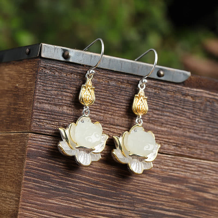Pendientes colgantes de armonía con protección de jade blanco y Buddha Stones