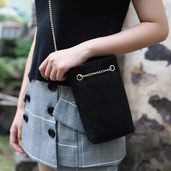 Bolso bandolera con cadena de metal caqui y hoja de arce pequeña con Buddha Stones , bolso de hombro, bolso para teléfono móvil